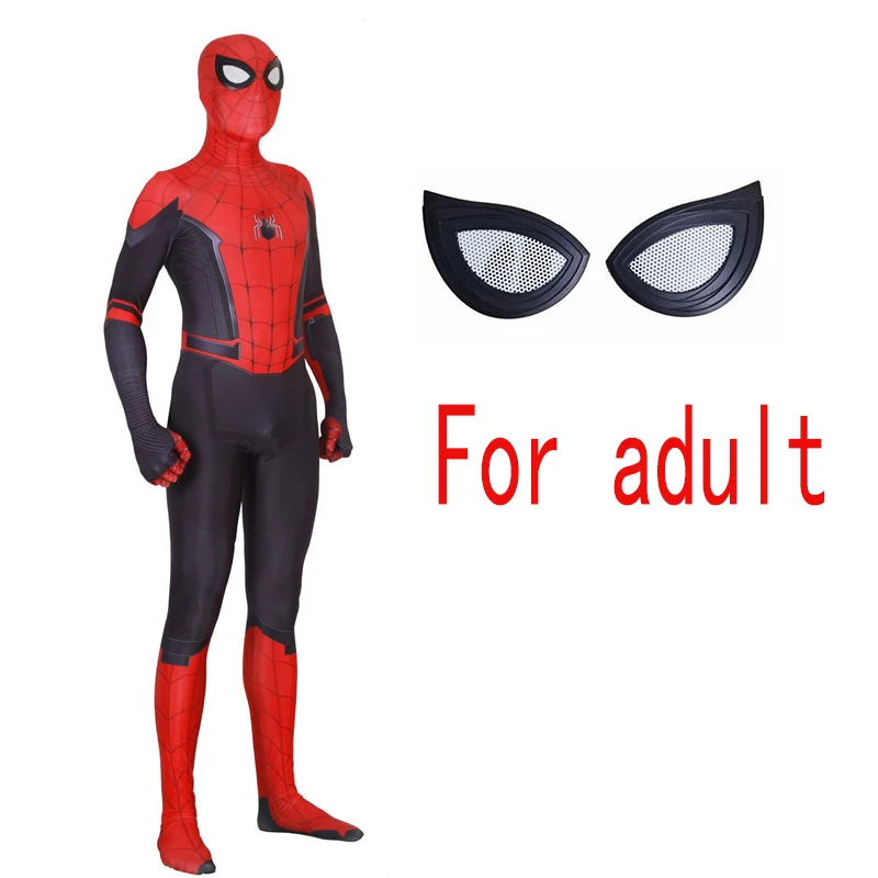 Взрослые дети паук вдали от дома Питер Паркер маска для косплея супергероя Zentai боди Хэллоуин костюм мужчины - Цвет: Conjoined mask adult