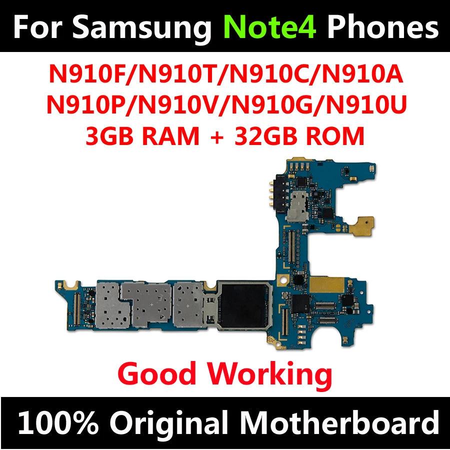 

Original Motherboard For Samsung Galaxy Note 4 N910F N910T N910C N910A N910P N910V N910G N910U 32GB With Chips IMEI Android OS