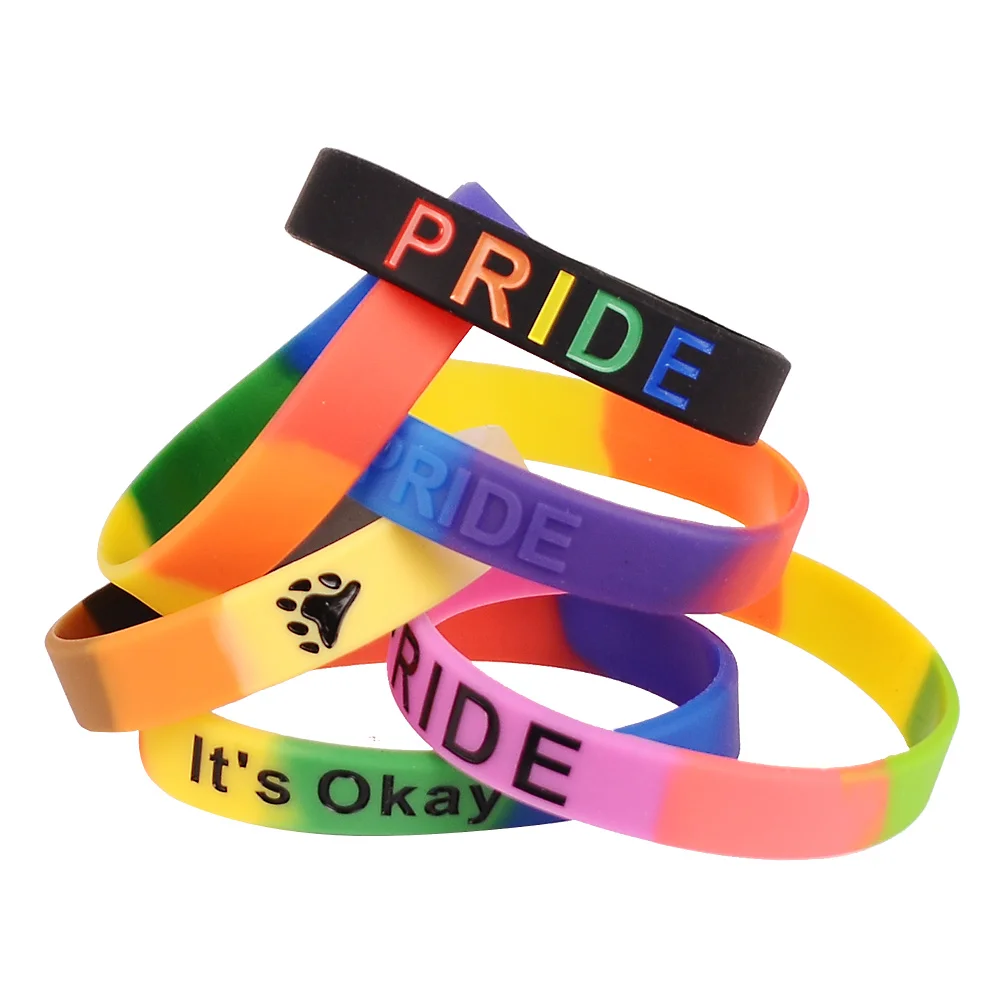 

Black Silicone Bracelet Rainbow Color Letter 'PRIDE' Fashion LGBT Jewelry Adjustable Size Women Men Bangle Gay Lesbian Bileklik