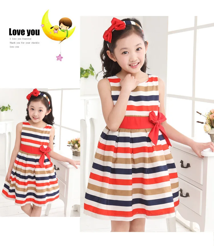 Children Clothing Big Girls Sweet Rainbow Dress Colorful With Bow Casual Summer Sleeveless Mint Cute Vestidos Saia de Renda F61 | Женская