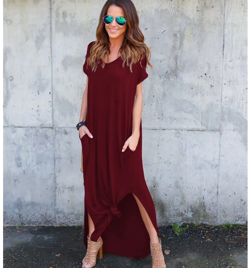 

2019 Sexy Women Dress Plus Size S-2XL Summer Solid Casual Short Sleeve Maxi Dress For Women Long Dress Free Shipping Lady Dress