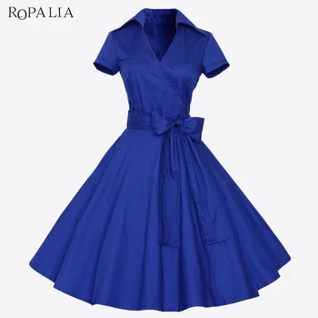 

ROPALIA New Women Summer Dress 50s 60s Hepburn Style Short Sleeve Corset Pouto Retro Dresses Club Party Vintage Vestidos T7