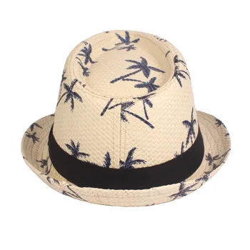 

Kids Summer Beach Straw Hat Jazz Panama Trilby Fedora Hat Gangster Cap Outdoor Breathable Hats Girls Boys Sunhat