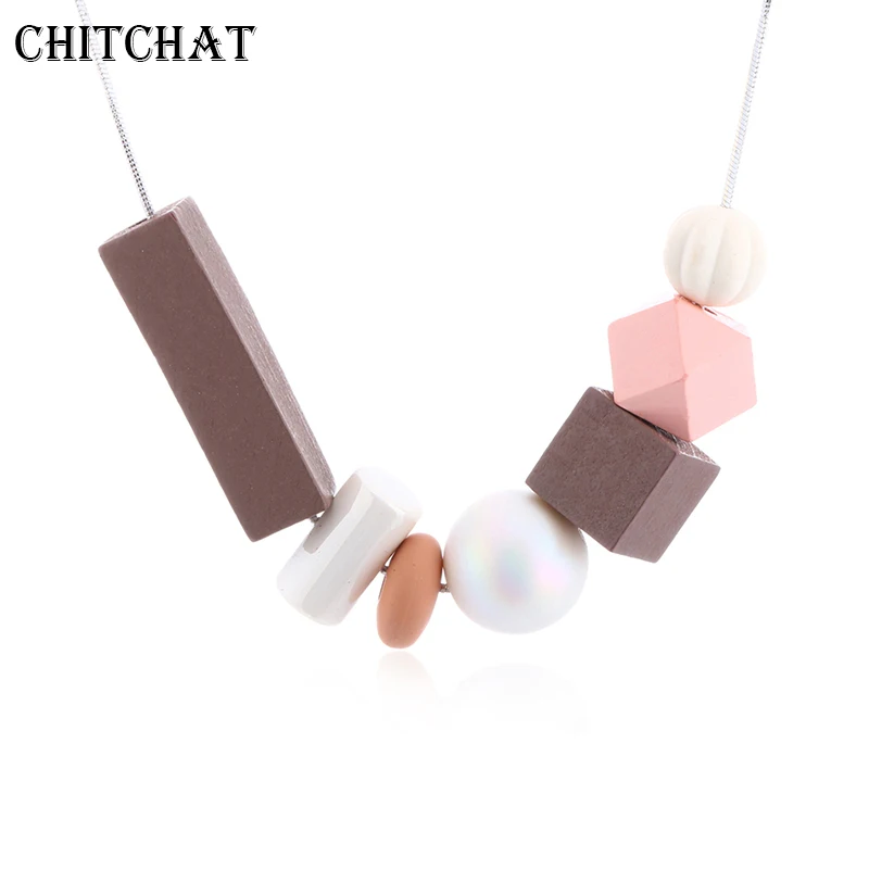 

CHITCHAT 2018 Fashion Simple Velvet Necklace Wood Bamboo Geometric Necklace Long Sweater Chain Retro Nightclub Style