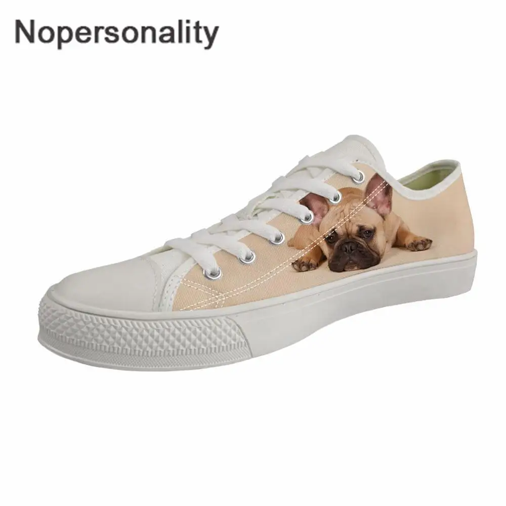 

Nopersonality Spring Women Shoes Cute French Bulldog Prints Flats Canvas Shoes for Teenager Girls Students Lace-up Sneakers