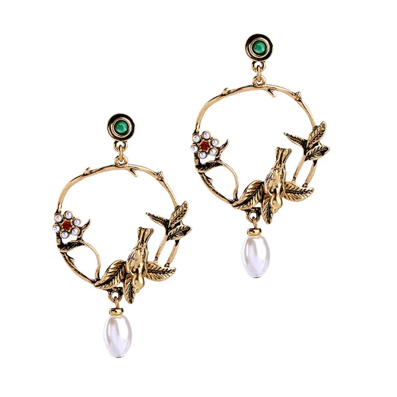 

New Design Fashion Charm Alloy Bird Earring Vintage Flower Stud Earrings For Women Gift Party