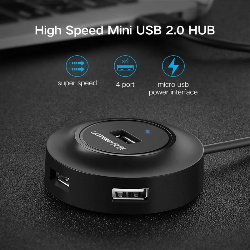 Ugreen мультипорт, USB2.0 HUB адаптер для apple samsung hauwei asus xiaomi ноутбук usb-хаб 4 порт для зарядки и синхронизации данных OTG кабель короткий