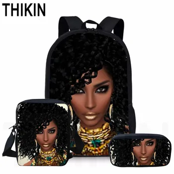 

THIKIN Art African Girl Print School Bag 3Set for Teenage Boys Girls Student School Backpack Casual Book Bag Mochila Wholesale