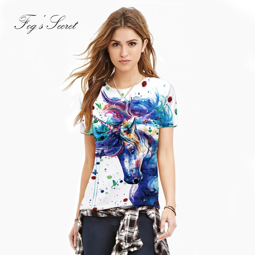 2018 Summer T Shirt for Women Color unicorn Painting Horse ...