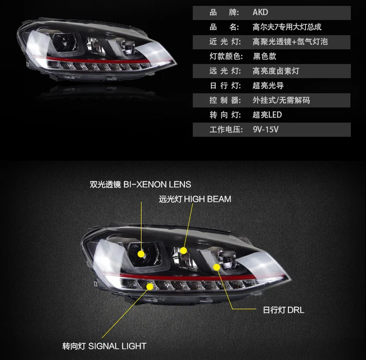 AKD автомобильный Стайлинг для VW Golf 7 фары Golf7 светодиодный налобный фонарь GTI дизайн DRL Hid головной фонарь Ангел глаз биксеноновый луч аксессуары