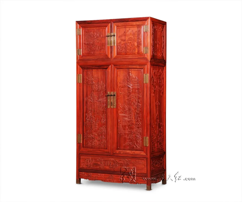 

Flat Sliding Door Garderobe Rosewood Wardrobe Bed Room Solid Wood Furniture Wooden Drawers Closet Neoclassical Carving Armoire