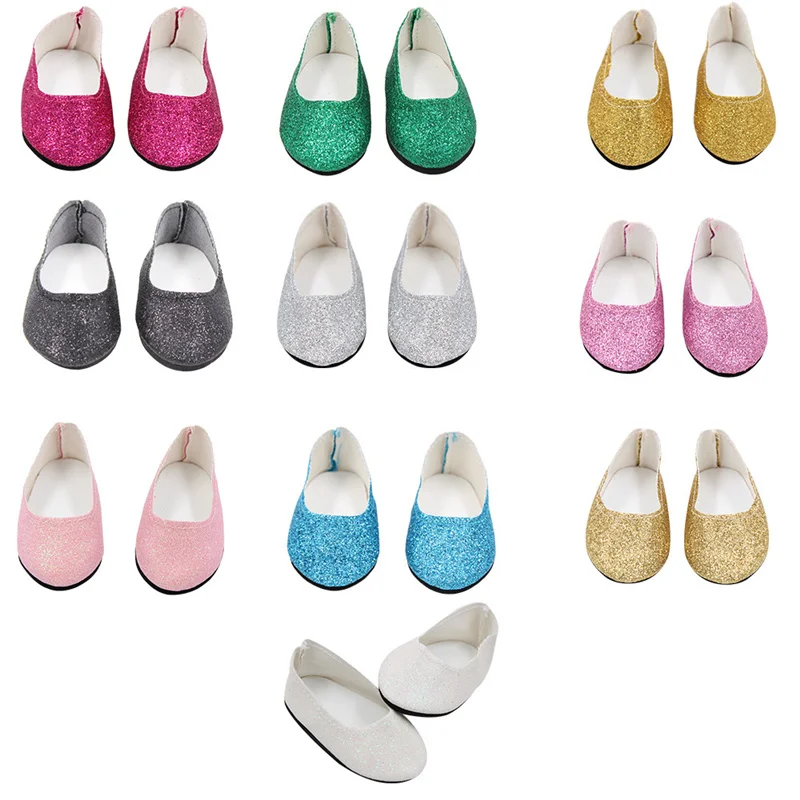 

2019 New Fashion for 43cm baby Dolls shoes for Reborn Bebe Doll shoes 7.5cm Mini sequin shoes 18 inch girl doll cute shoes