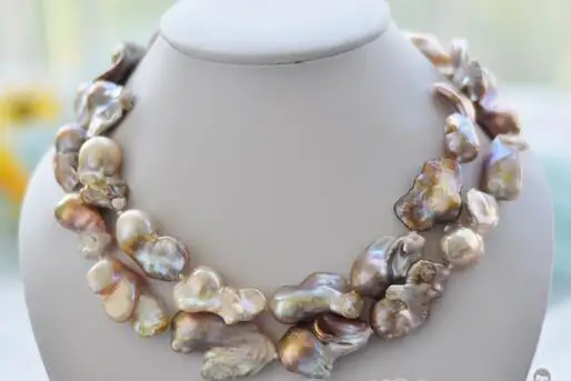 

FREE SHIPPING>>>@@ > 3783 2row PINK LAVENDER BAROQUE KESHI REBORN PEARL NECKLACE
