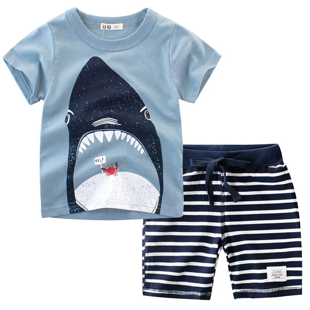

MUQGEW Baby Boys Clothes Toddler Kids Cartoon Clothing Fish Printed T Shirt Stripe Shorts 2Pcs Children Outfits Clothes Set 2019