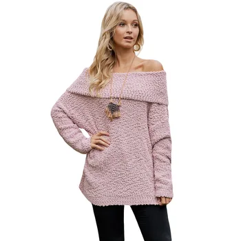 

Autumn Winter Plus Size Sexy Off Shoulder Sweater For Women One Ward Collar Solid Pullover Casual Slim Female New Sweater Tops