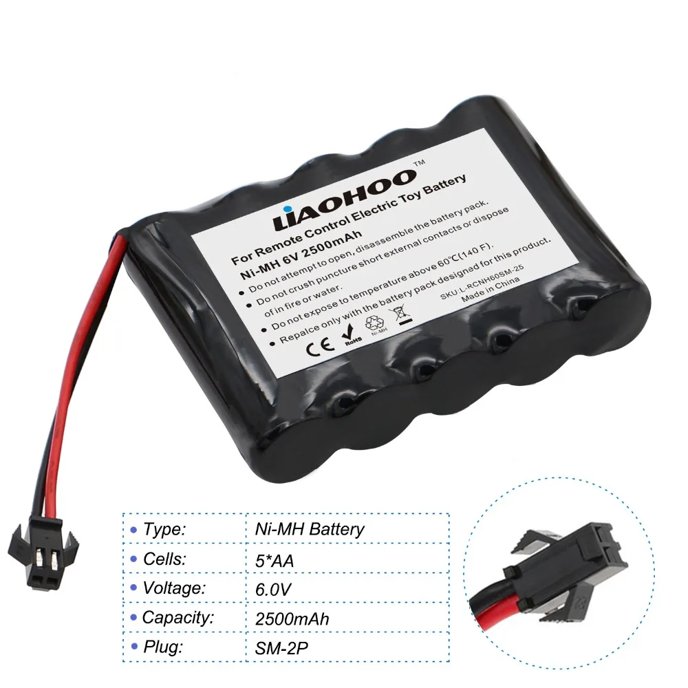 LiaoHOO 6.0V 2500mAh Rechargeable AA NiMH Battery Packs with SM