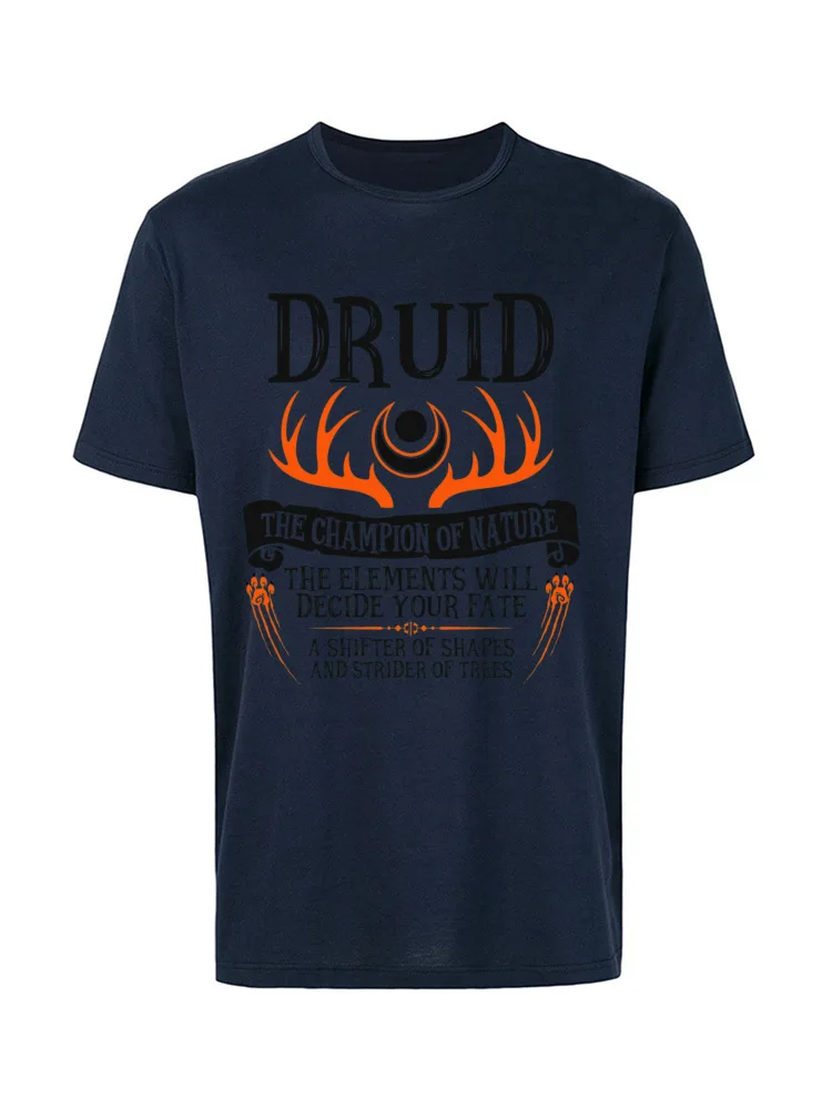 Family T Shirt Brand New Round Neck Printed On Short Sleeve Pure Cotton Mens Tshirts Design Tops Tees Drop Shipping DRUID THE CHAMPION OF NATURE   Dungeons & Dragons Black  13974 navy