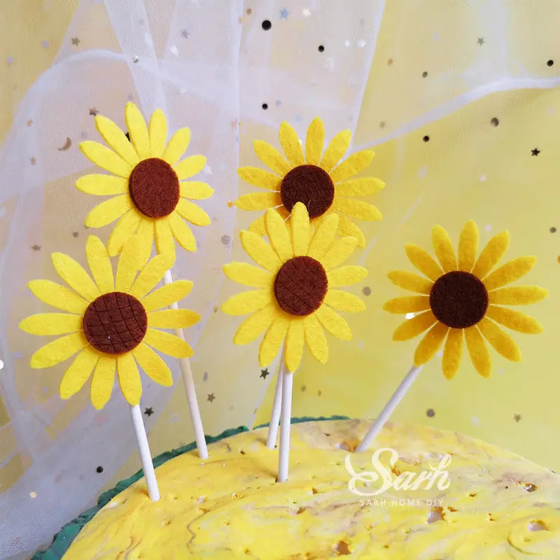 Ins панда Лев украшение лягушка для дня детей топперы на торт для вечеринки свадебные декорации С Днем Рождения выпечки сладкие подарки - Цвет: 5pc sun flower