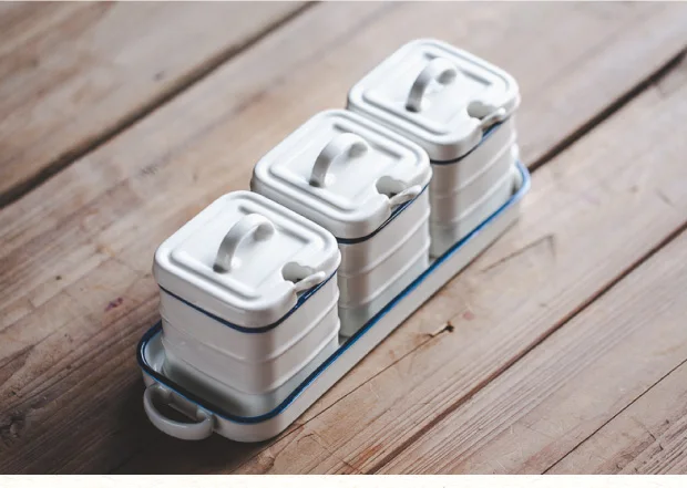 Голубое обрамление керамическая приправа набор банок кухонные принадлежности Бытовая сахарница контейнер для специй три предмета wx9051547