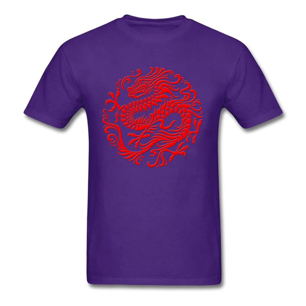 Fitted Traditional Red Chinese Dragon Circle T-shirts Summer Fall Round Collar 100% Cotton Tees for Men Tee-Shirts Normal Traditional Red Chinese Dragon Circle purple