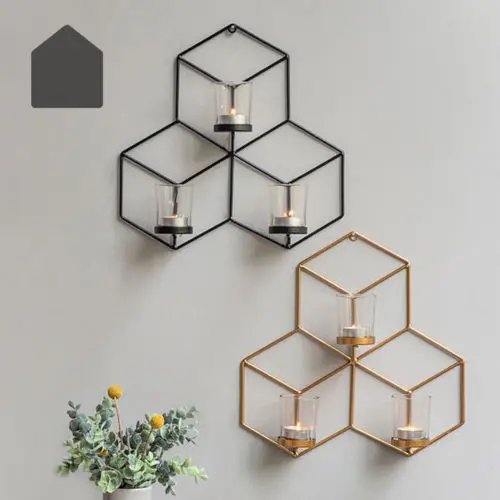 Cool Design Wall Mounted 3D Geometric Tea Light Candle Holder Metal