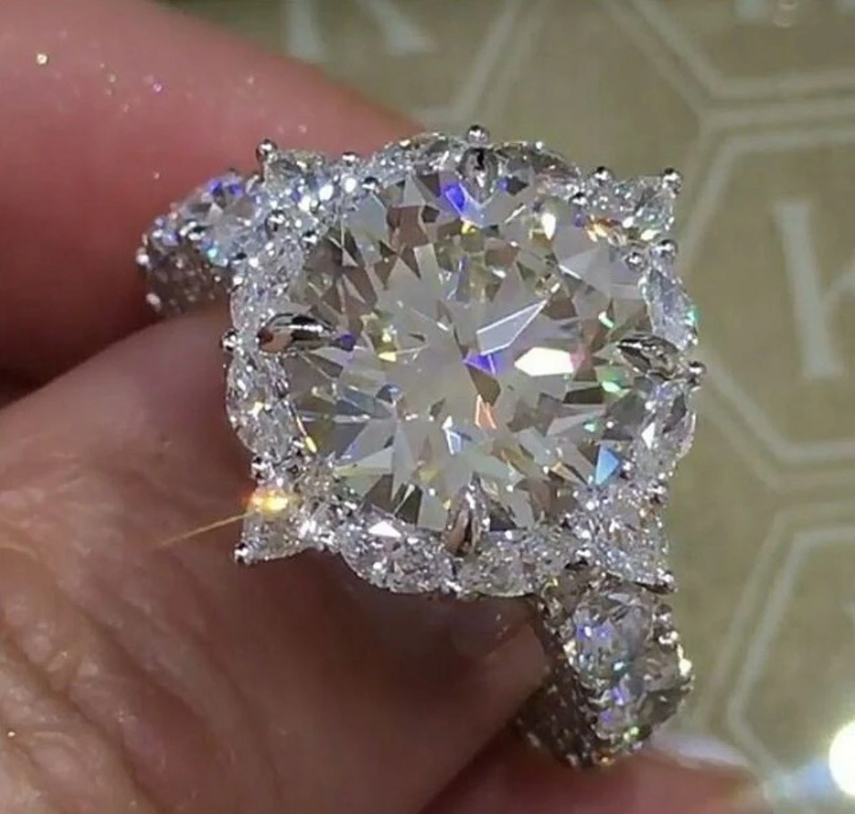 

Newest Sparkling Luxury Flower Ring 3ct AAAAA CZ Zircon 925 Sterling Silver Jewelry Engagement Wedding Band Rings For Women