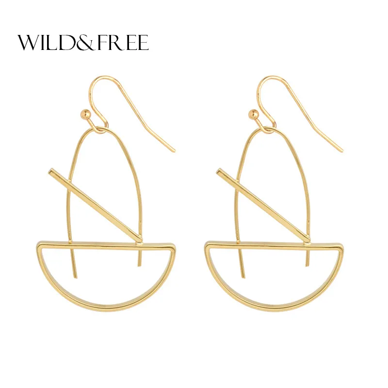 

WILD & FREE Gold Color Hollow Out Drop Earrings Copper Geometric Shape High Quality Fashion Silver Dangle Earrings Jewelry