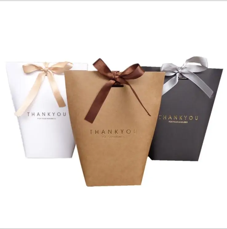 

5pcs/lot Black White Blank Merci Thank You Gift Box Small Kraft Paper Bag Wedding Candy Cookie Box With Ribbon