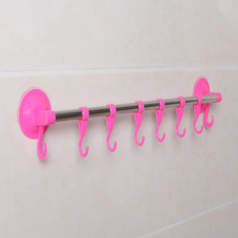 pink 1 шт. OUSSIRRO крепкий 8 крючков всасывающий держатель для полотенец Настенный Держатель для полотенец из нержавеющей стали однополюсная вешалка для полотенец - Цвет: pink