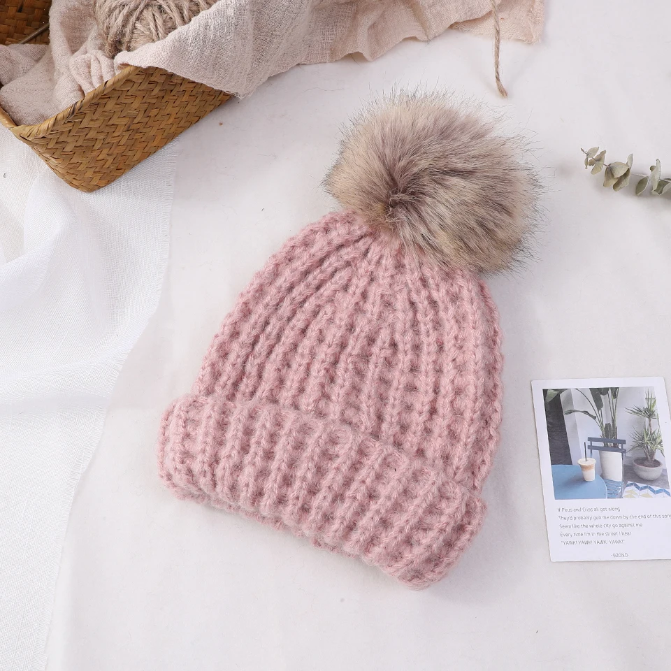 Newborn Baby Beanies Pom Pom Hat For Boys Girls Slouchy Knit Fur Pom