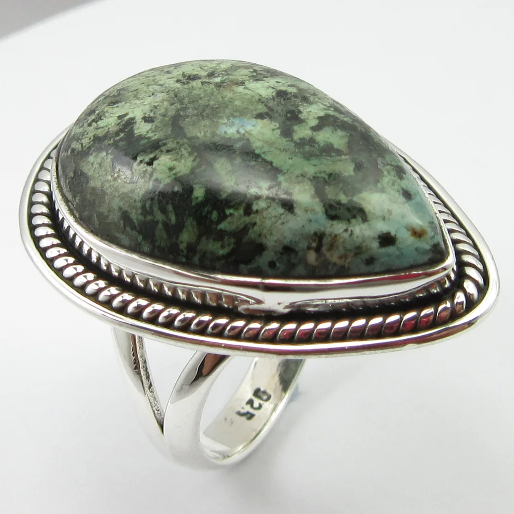 

Solid Silver Natural Green Copper Turquoises Ring Sz 8 Face Width 31 mm Unique Designed