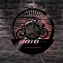 1 pieza estilo Retro clásico Moto Racing anuncio LED letrero luminoso Vintage diseño iluminado vinilo disco Reloj de pared