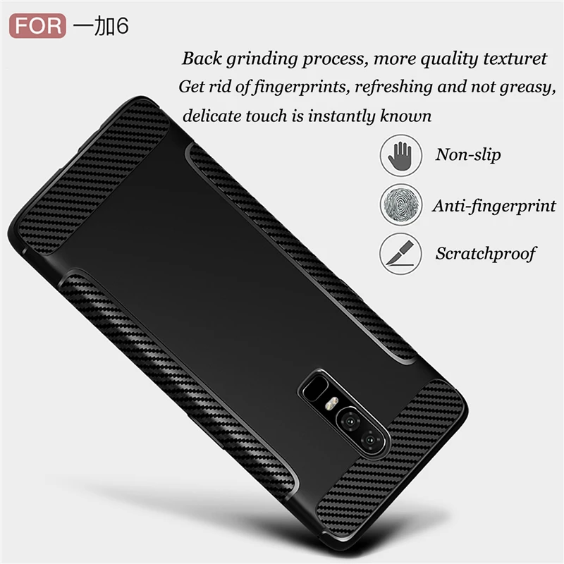 For Cover Oneplus 6 Case Anti-Knock Matte Soft Carbon fiber Wing TPU Protective Shell Phone |