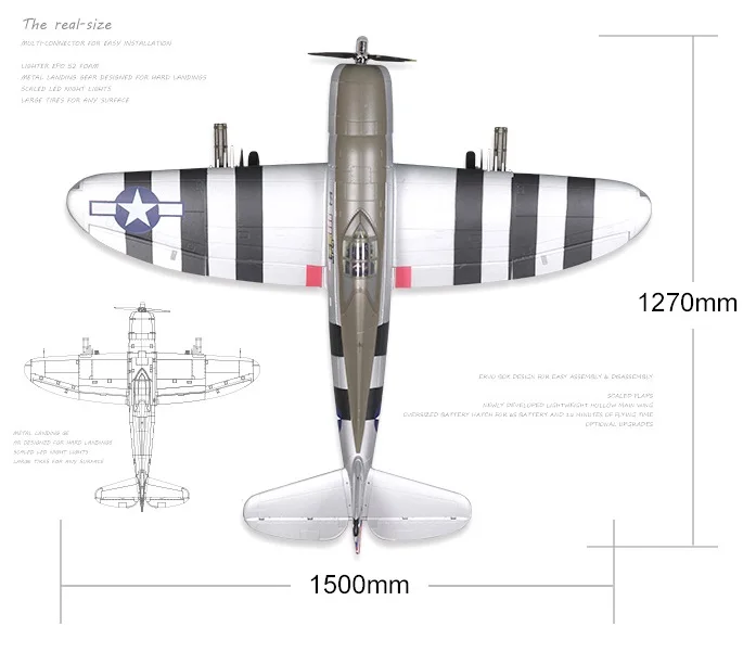 FMS модель 1500 мм P47 Razorback Радиоуправление Warbird Самолет PNP FMM089