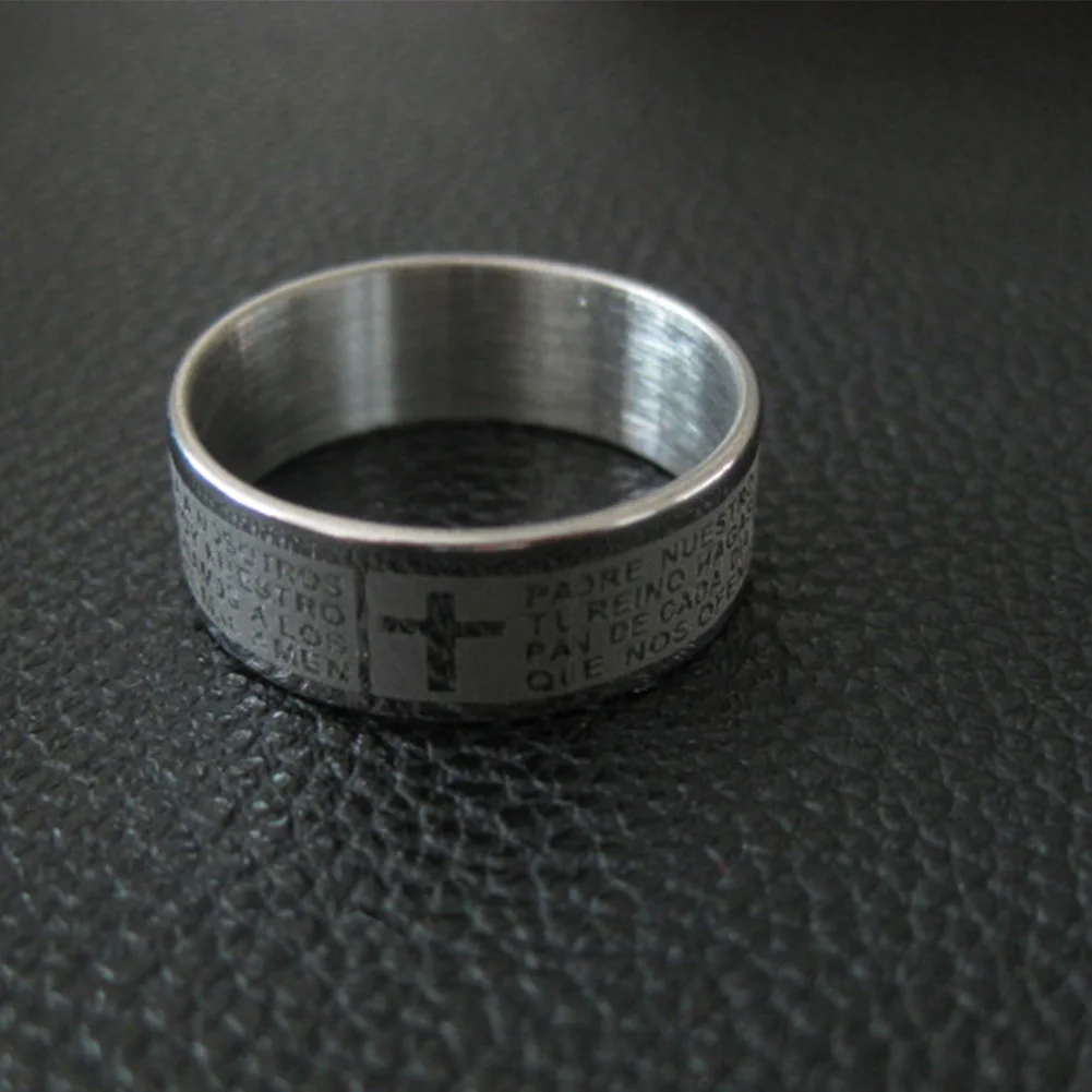 

Men Rings Fashion Punk Ring Jewelry Male Stainless Steel Bible Lord Prayer Cross Ring Finger Rings gift for boy man