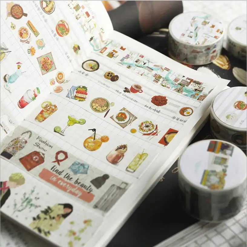 20-30 мм Широкие васи ленты DIY Повседневная жизнь вкусная еда бумага маскирующая