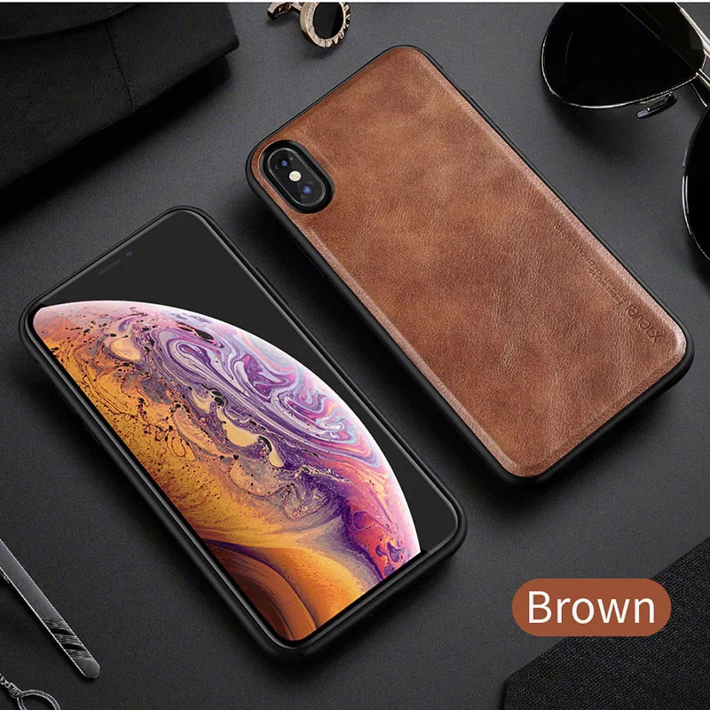 Кожаный чехол для iPhone XS 11 Pro Max 8 7P чехол Роскошный ультра-светильник Мягкий Силиконовый противоударный чехол для iPhone X XS XR - Цвет: Brown