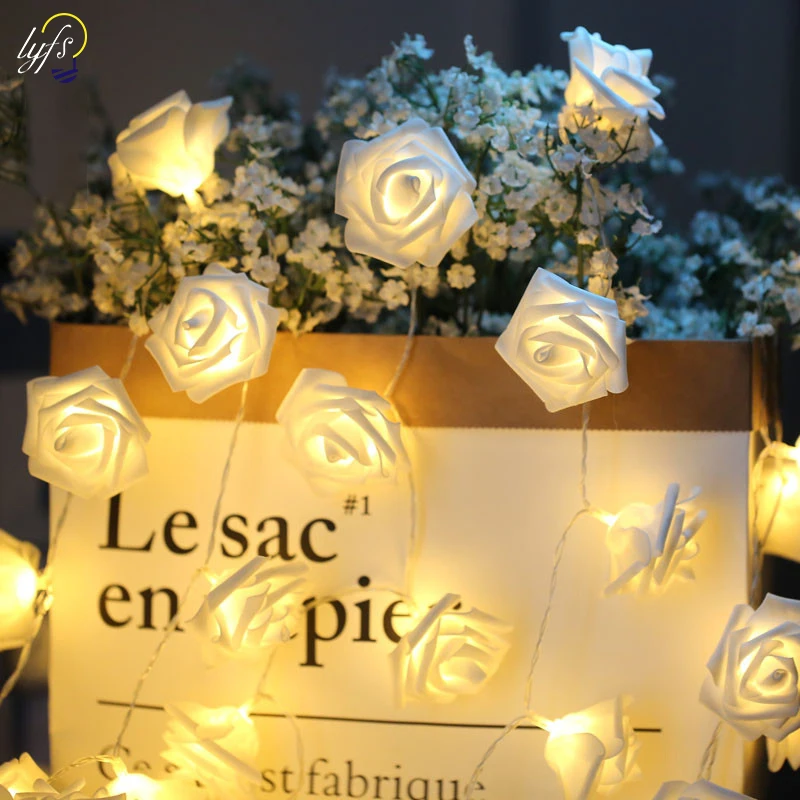 

LYFS 1m 2m 4m Foam Rose Flower Fairy Lights Battery Power LED String Lights Garland Christmas Wedding Birthday Party Decoration
