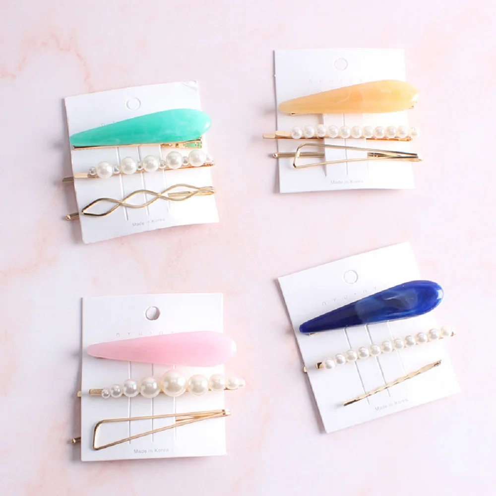 

3Pcs/Set Korea Chic Imitiation Pearl Hairpin Irregular Metal Gold Acrylic Hair Clips For Women Girls Hair Accessories
