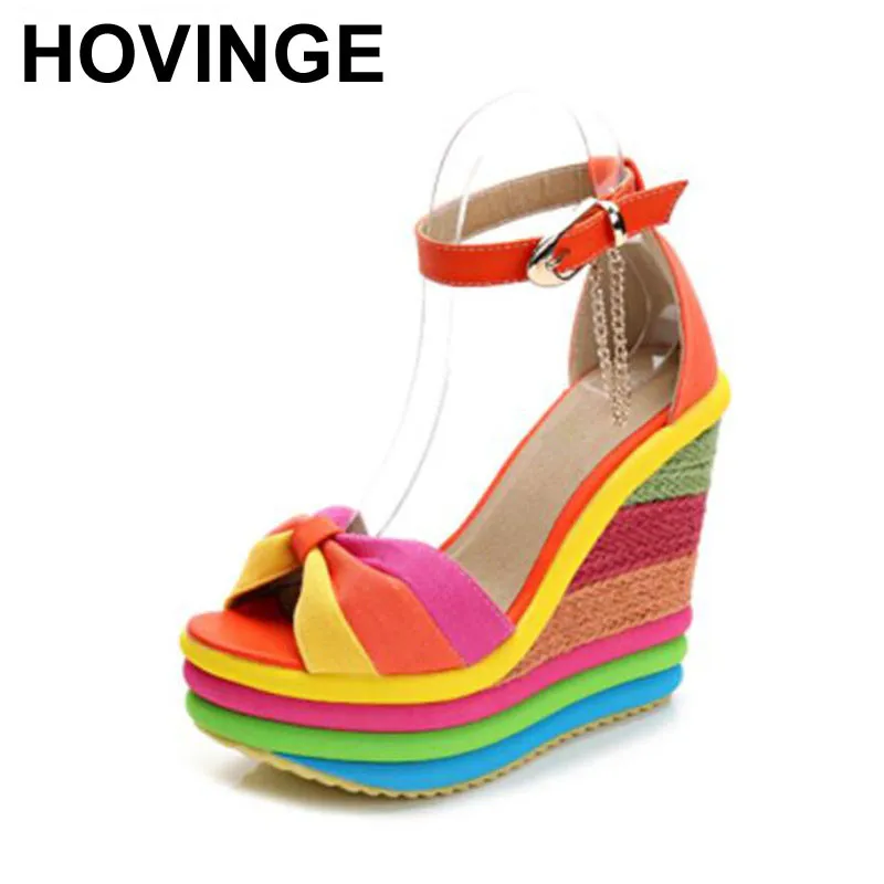 HOVINGE 2018 новые летние сексуальные богемные повседневные радужные сандалии с