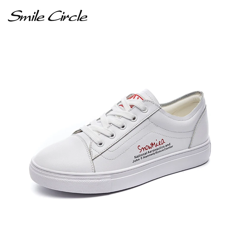 

Smile Circle big size 34-44 White Sneakers Women Genuine Leather casual shoes 2019 Spring New Lace-up Flat Shoes Women sneakers