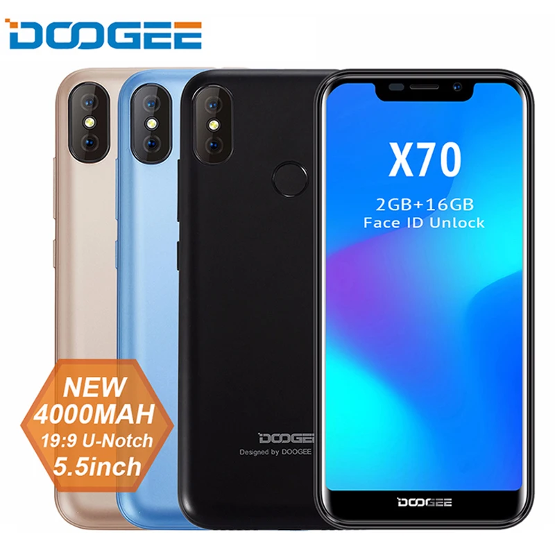 Новый смартфон DOOGEE X70 Face 5 &amp #39 u-образная 19:9 MTK6580 четырехъядерный процессор 2 Гб