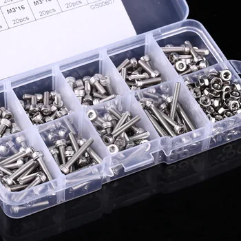 

340Pcs/Box Hex Screws Bolts Nut Set Stainless Steel M3 Cap Head Fastener Kit with Storage Box SDF-SHIP