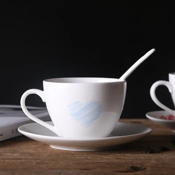 

Red blue love pattern coffee mug with spoon dish,Afternoon tea cup everything for the kitchen tea mug simple ceramic Mugs set