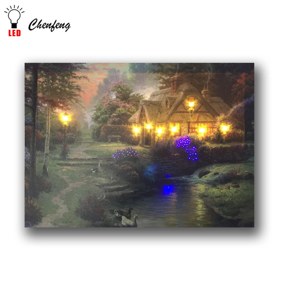 色変更光ファイバーライト春風景ledキャンバス掛り絵画ライトアップキャンバスアート絵画ホリデー装飾 Painting Calligraphy Aliexpress