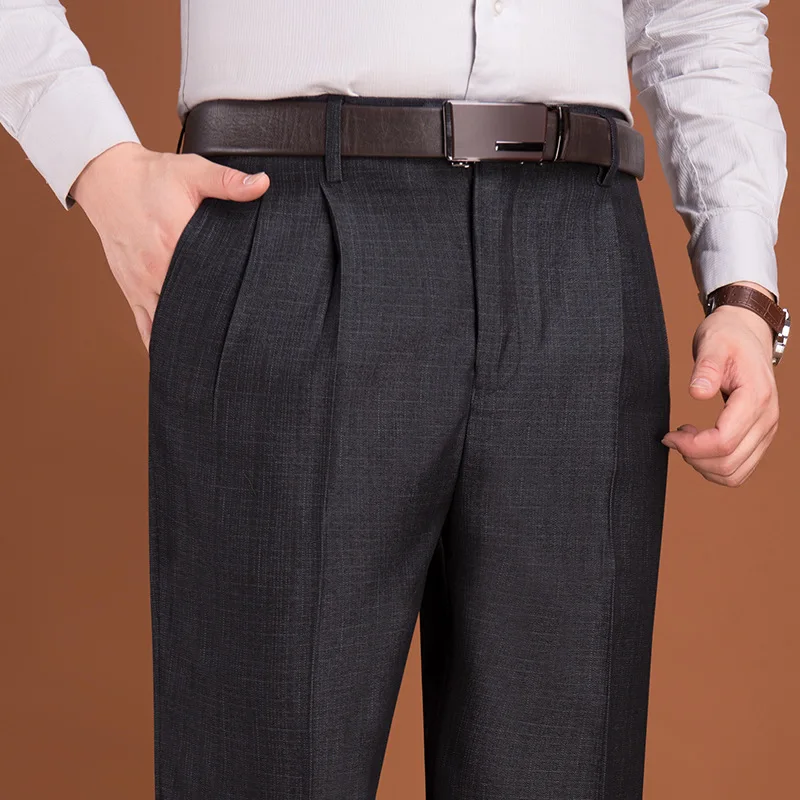 Autumn Winter Thick Double Pleated Dress Trousers for Men High Waist Loose Business Casual Suit Trousers