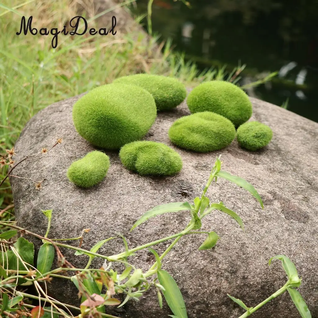 10pcs Artificial Decorative Moss Stones Ball Simulation Flocking Bryophytes Grass Plants Green Moss DIY Micro Landscape Decor