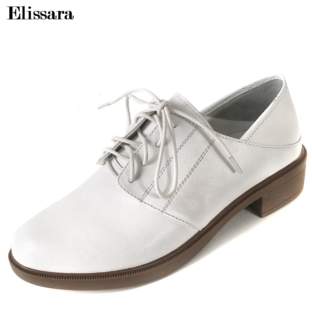 

Women Genuine Leather Cuban Low Heels Pumps Shoes Woman Casual Lace Up Round Toe Shoes Lady's Shoes Pumps Elissara