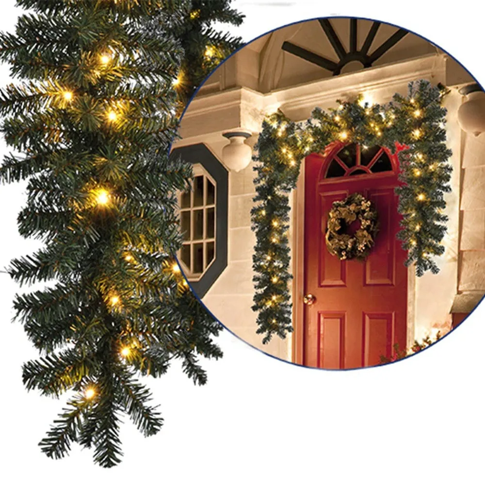 270cm Christmas Decorations Ornaments Xmas Tree Garland Rattan Home Wall Pine Hanging Green Artificial Wreath Fireplace#T