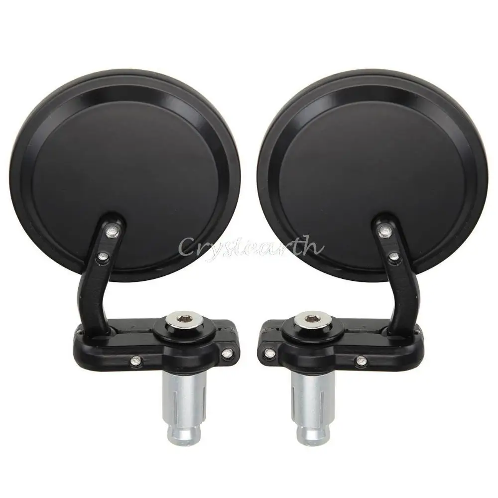 BLACK MOTORCYCLE BIKE 3 ROUND 7 8 HANDLE BAR END MIRRORS REARVIEW SIDE MIRROR UNIVERSAL